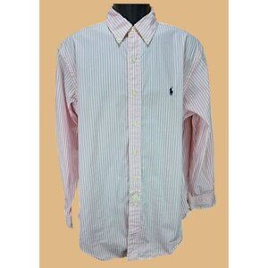Ralph Lauren Mens Pink Striped Dress Shirt 16.5/32-33 L Classic Fit
